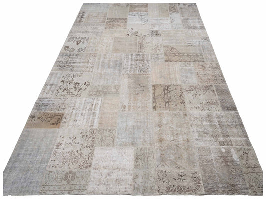 Patchwork Silver 9.10x13.11 Hand Knotted Rug
