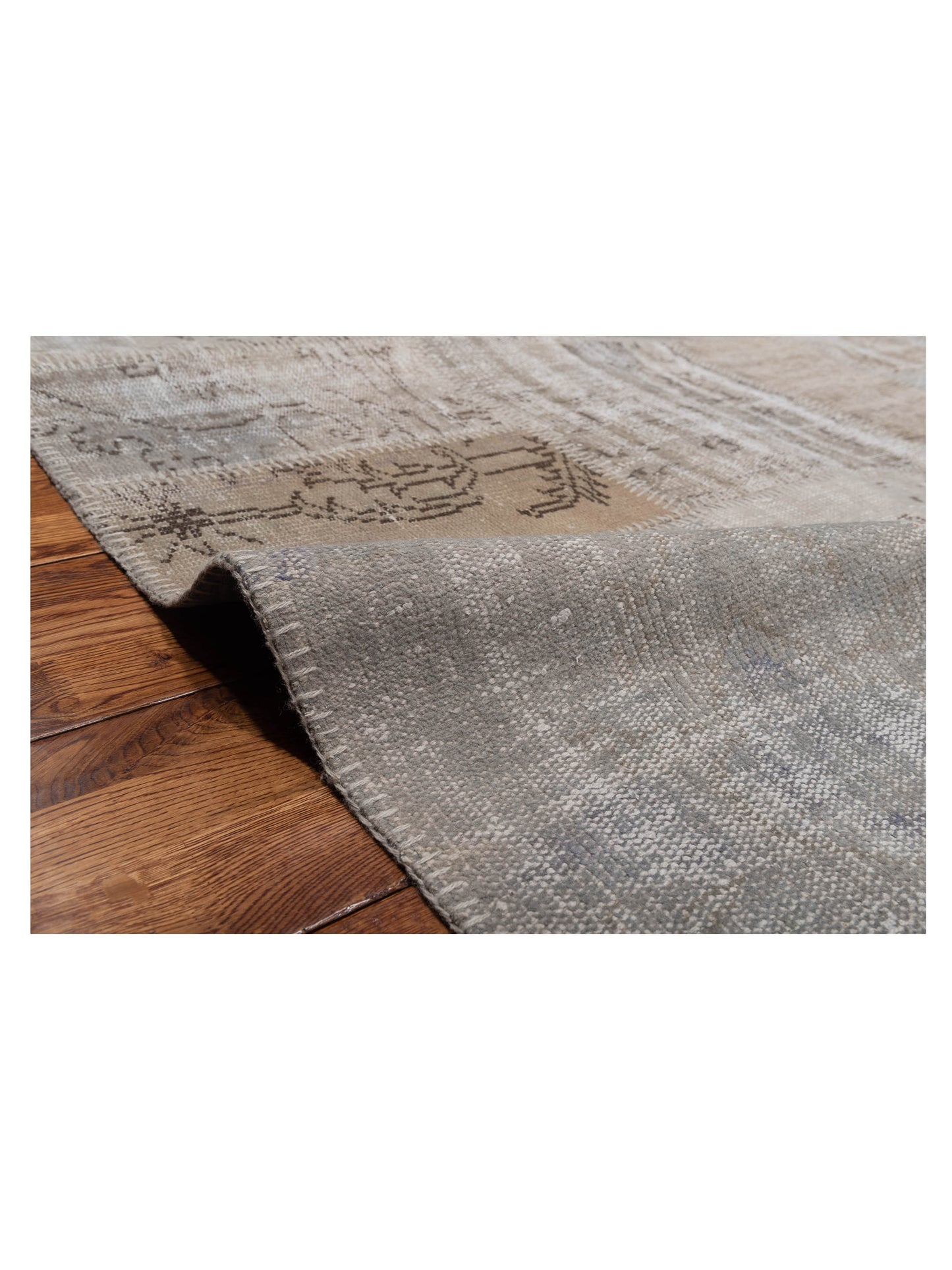 Patchwork Silver 9.10x13.11 Hand Knotted Rug