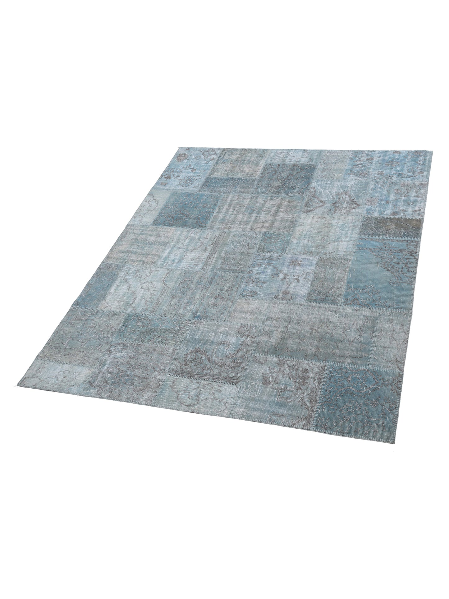 Patchwork Light Blue 8x9.10 Hand Knotted Rug