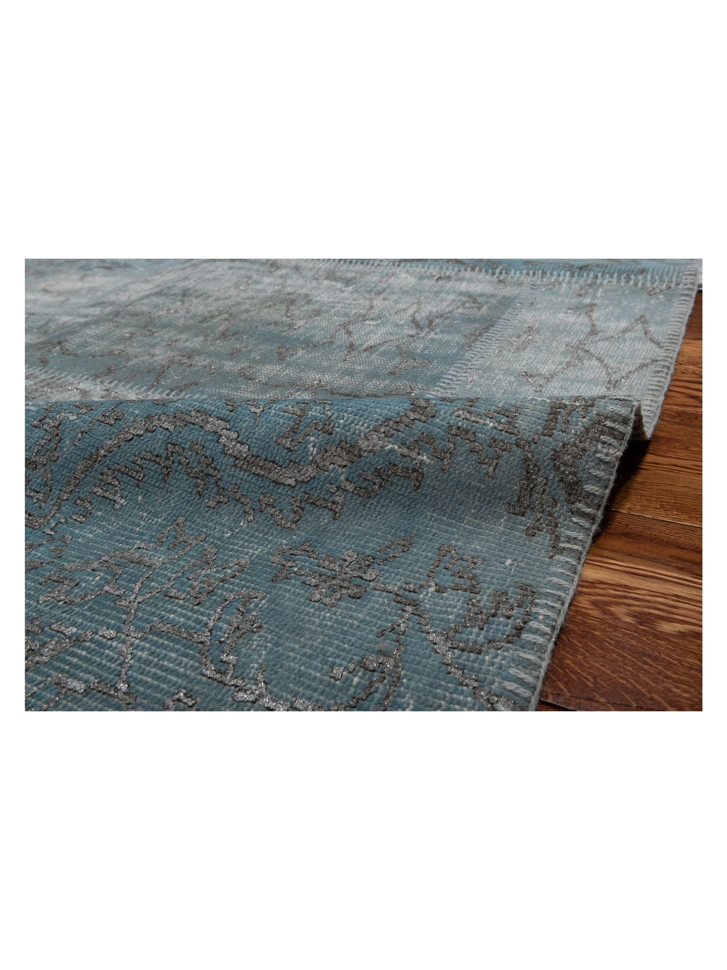 Patchwork Light Blue 8x9.10 Hand Knotted Rug