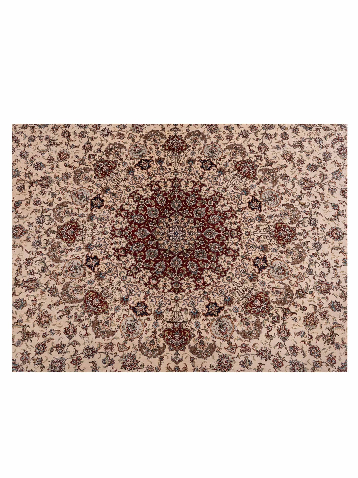 Pure Silk Ivory Red 8.4x11.7 Hand Knotted Rug