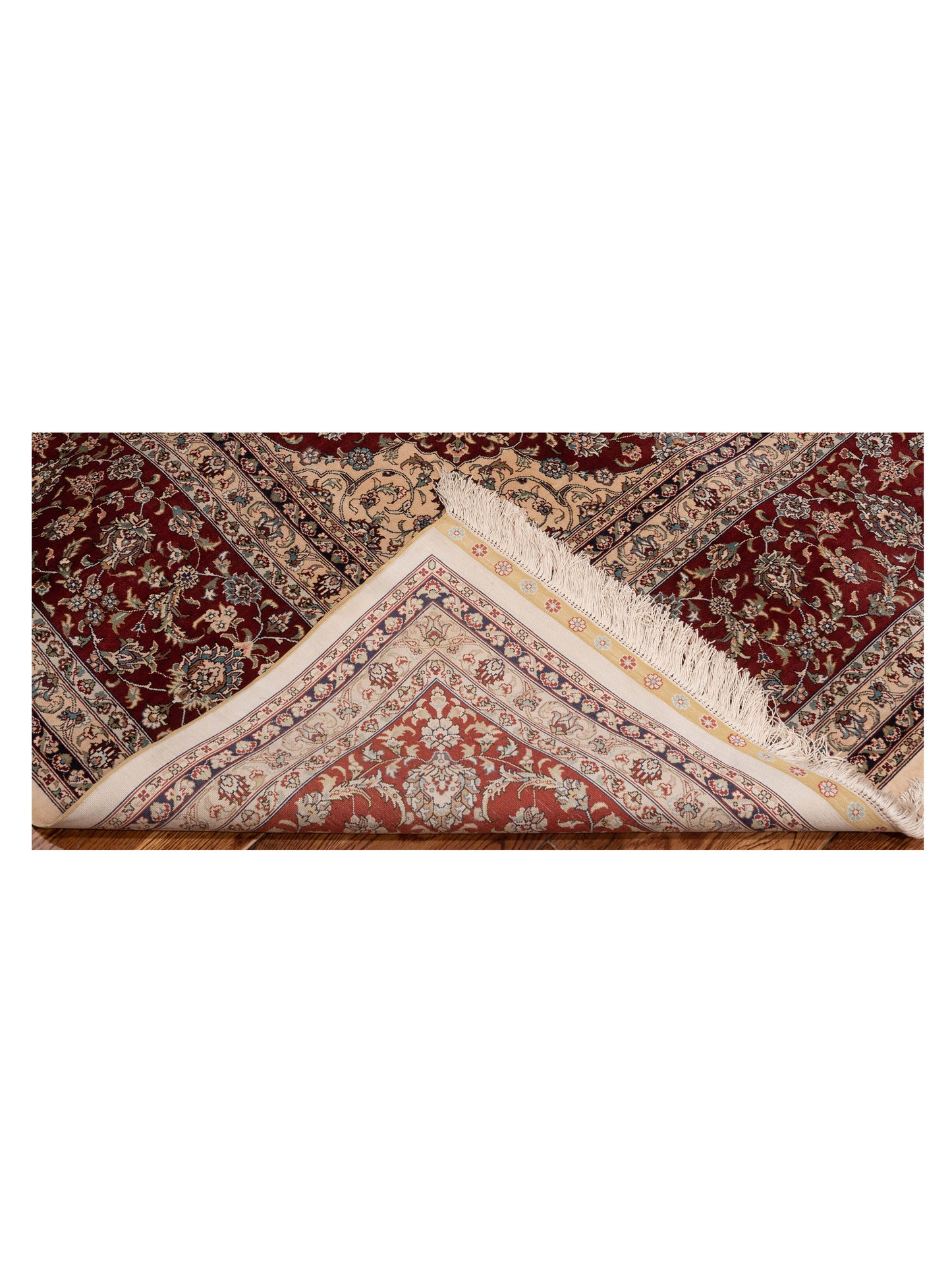 Pure Silk Ivory Red 8.4x11.7 Hand Knotted Rug