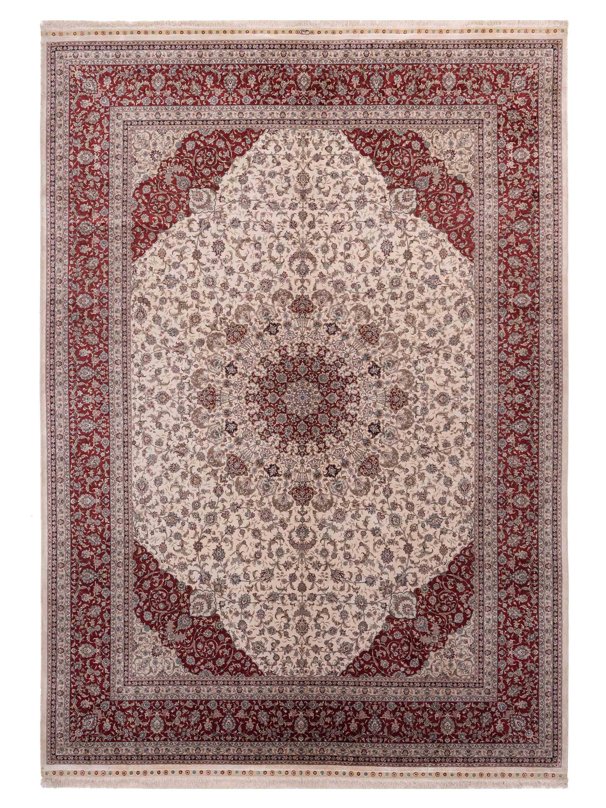 Pasha Pure Silk  Ivory Red Traditional