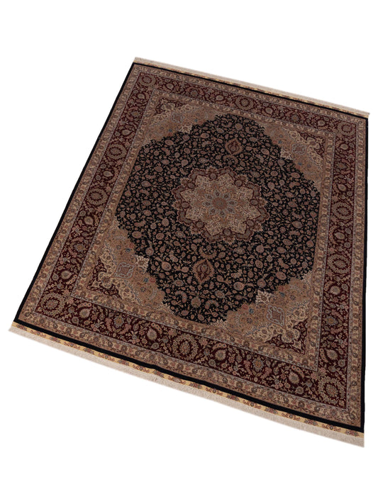 Pure Silk Navy Red 8.1x10 Hand Knotted Rug