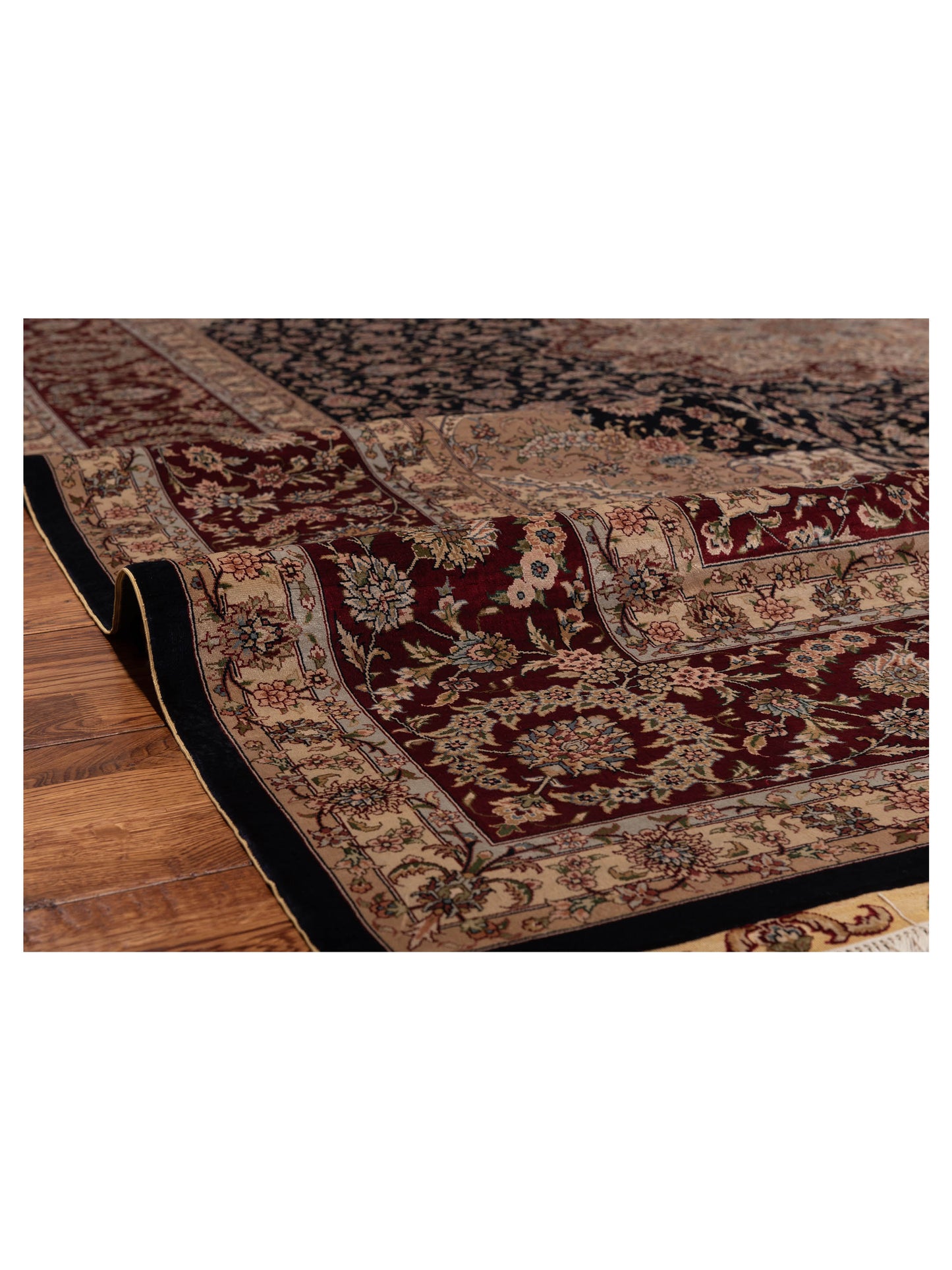 Pure Silk Navy Red 8.1x10 Hand Knotted Rug