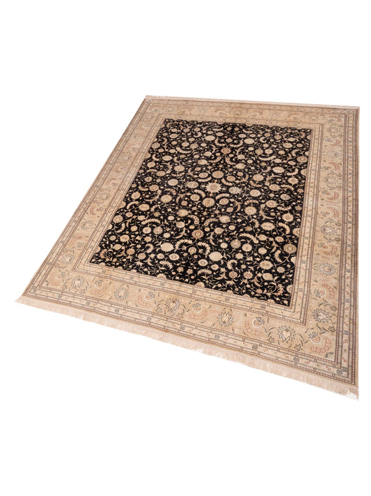 Pure Silk Black Ivory 9.1x12 Hand Knotted Rug