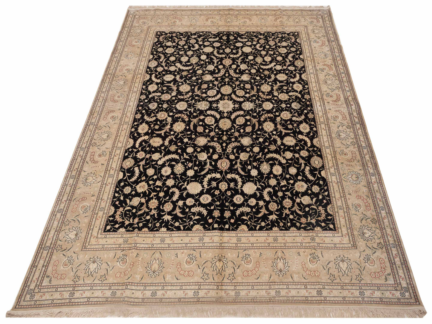 Pure Silk Black Ivory 9.1x12 Hand Knotted Rug