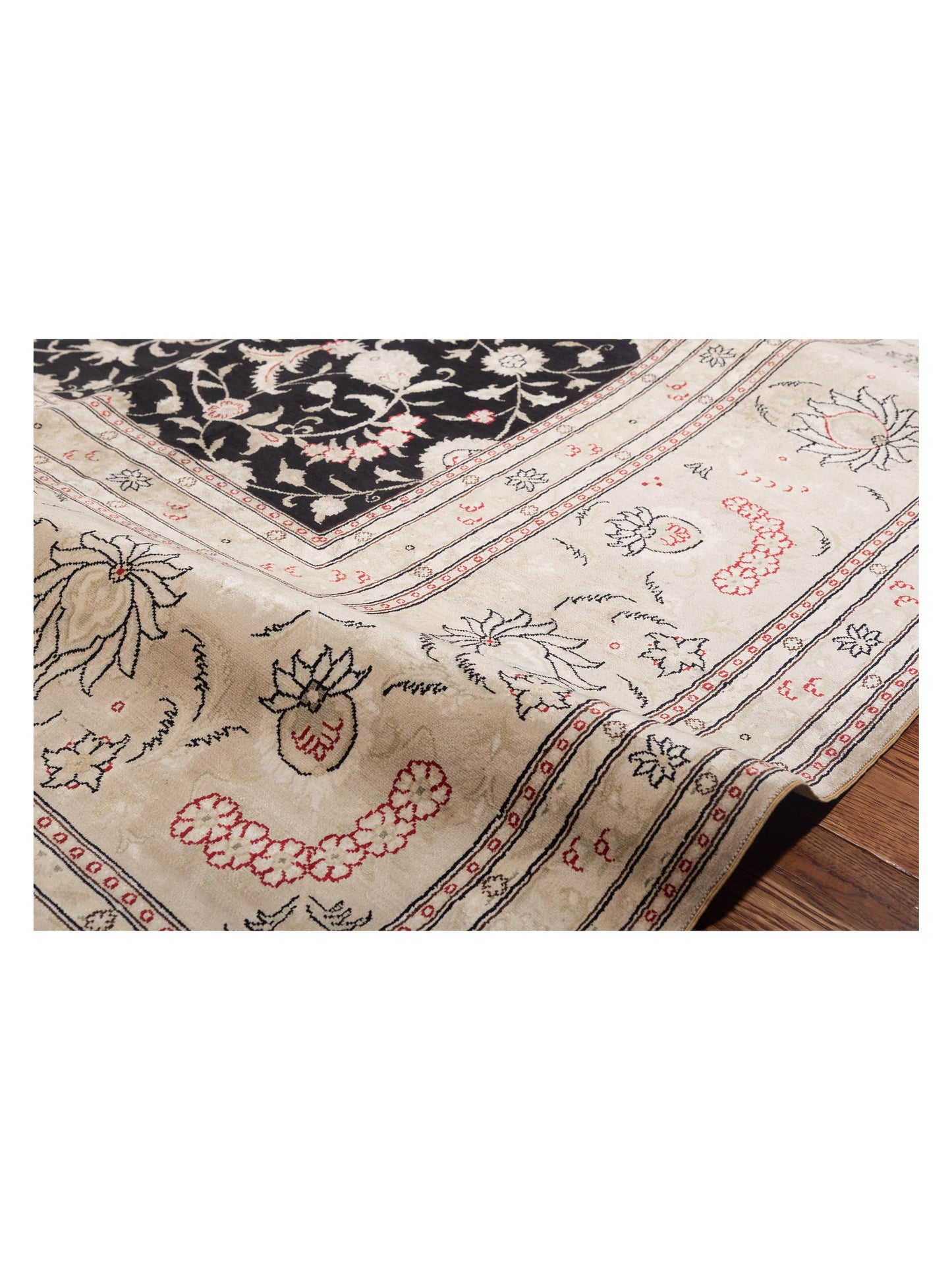 Pure Silk Black Ivory 9.1x12 Hand Knotted Rug