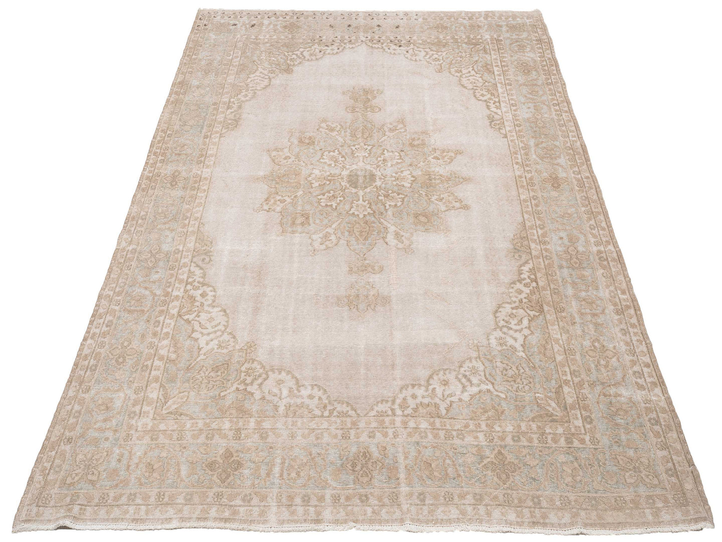 Vintage Ivory Green 7.6x11 Hand Knotted Rug