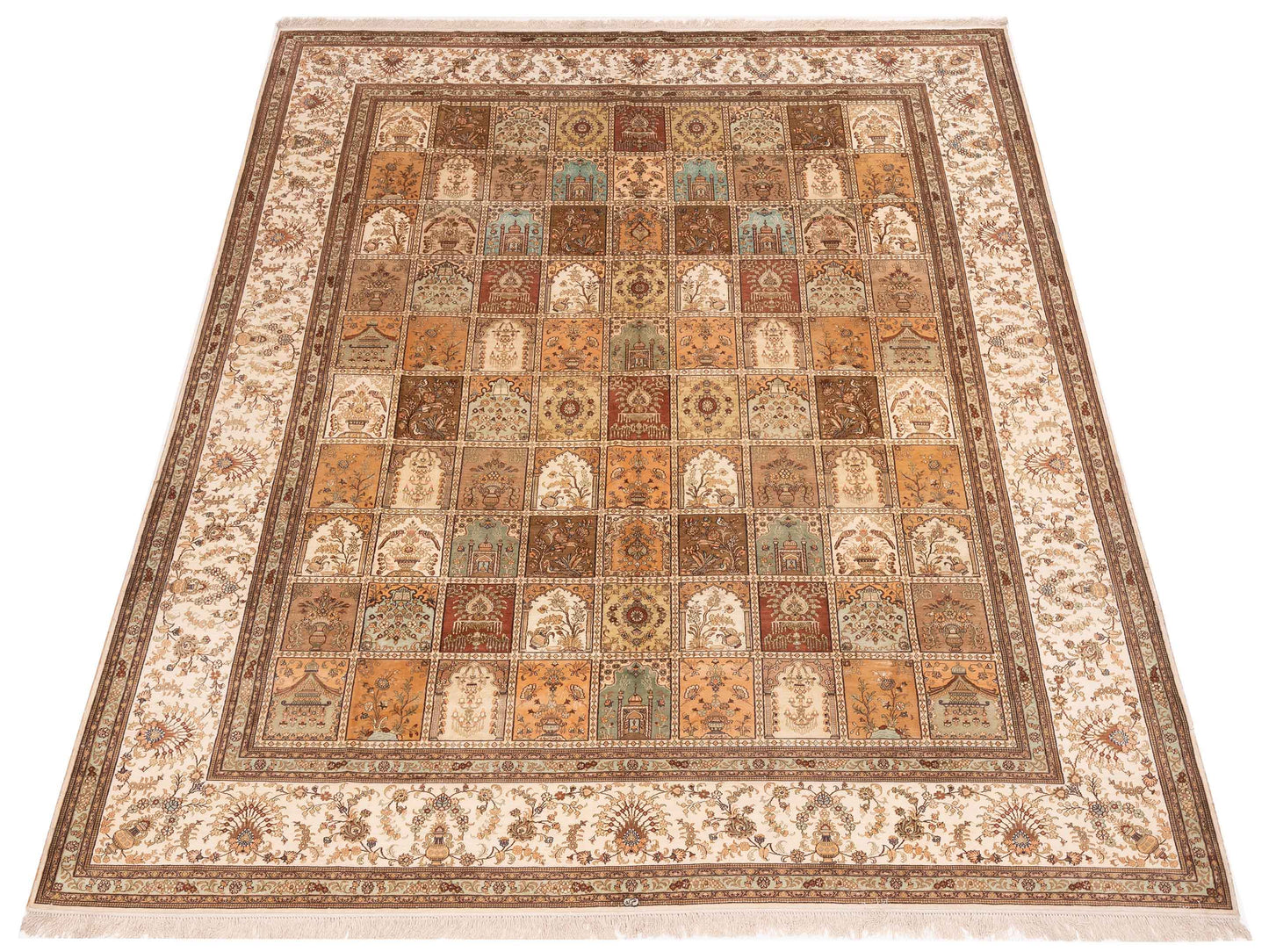 Pure Silk Ivory Ivory 9.1x11.7 Hand Knotted Rug