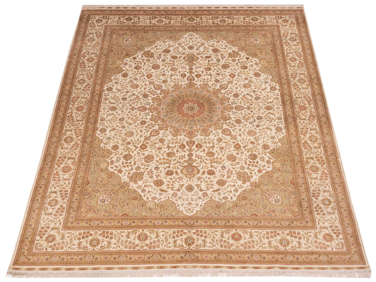 Pure Silk Ivory Ivory 9.1x11.10 Hand Knotted Rug