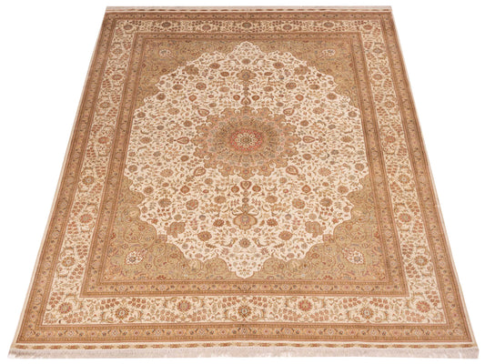Pure Silk Ivory Ivory 9.1x11.10 Hand Knotted Rug