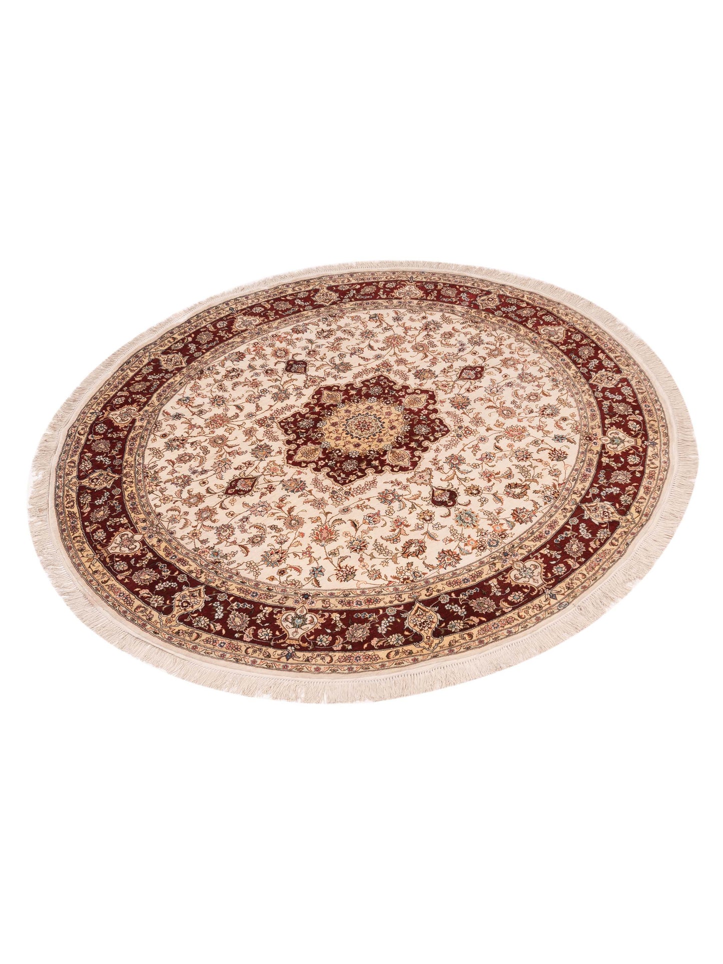 Pure Silk Ivory Red 6x6 Hand Knotted Rug