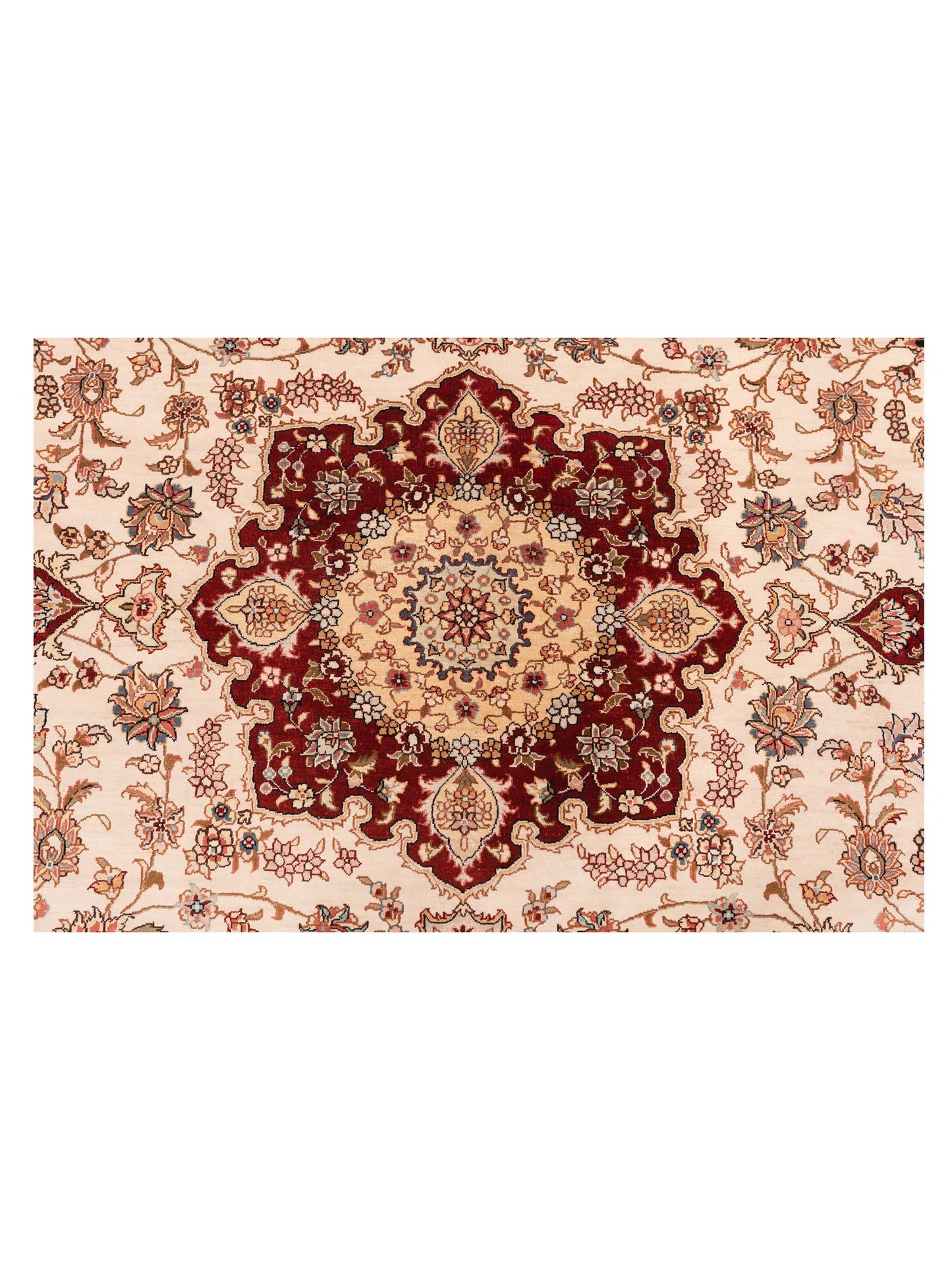 Pure Silk Ivory Red 6x6 Hand Knotted Rug