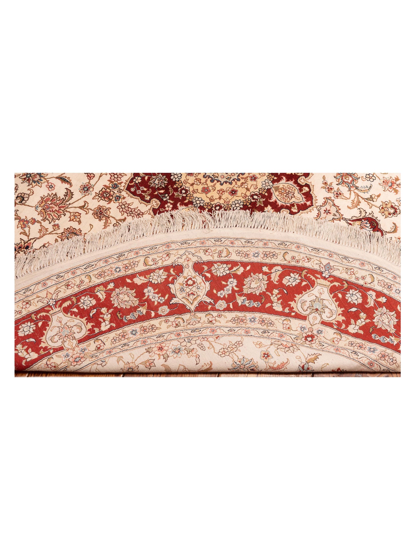 Pure Silk Ivory Red 6x6 Hand Knotted Rug