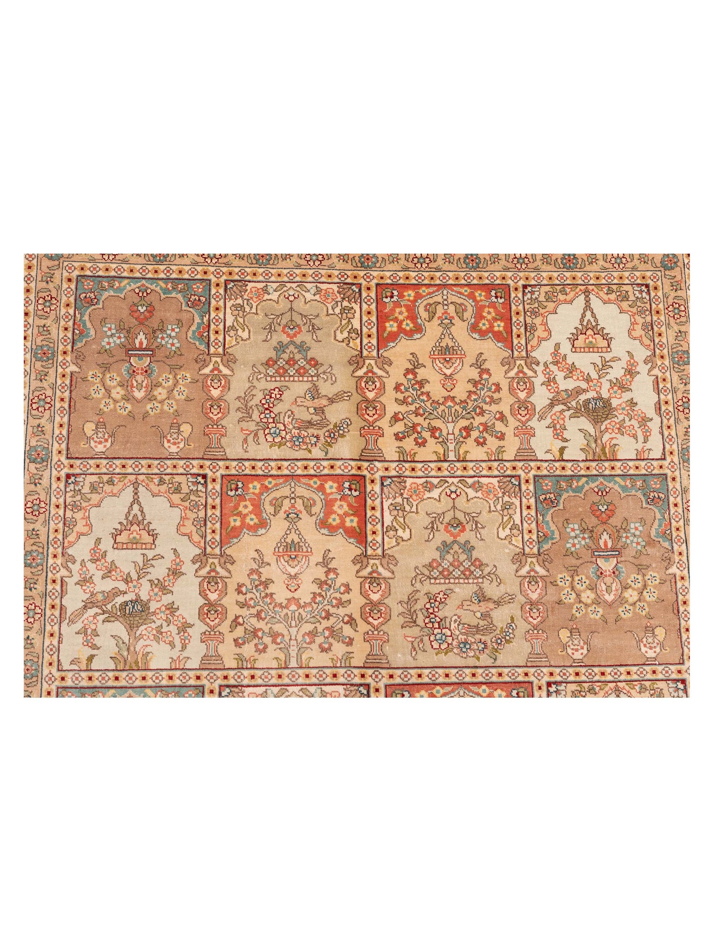Pure Silk Beige Blue 4x5.11 Hand Knotted Rug