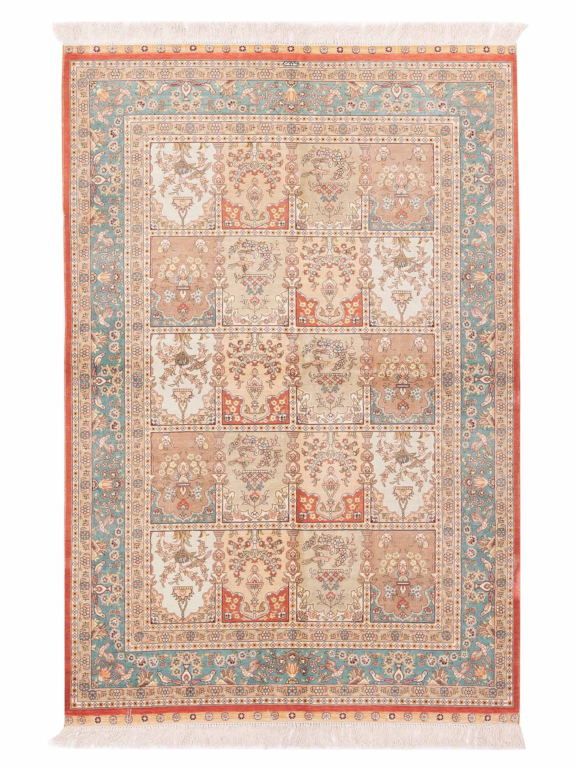 Pasha Pure Silk  Beige Blue Traditional