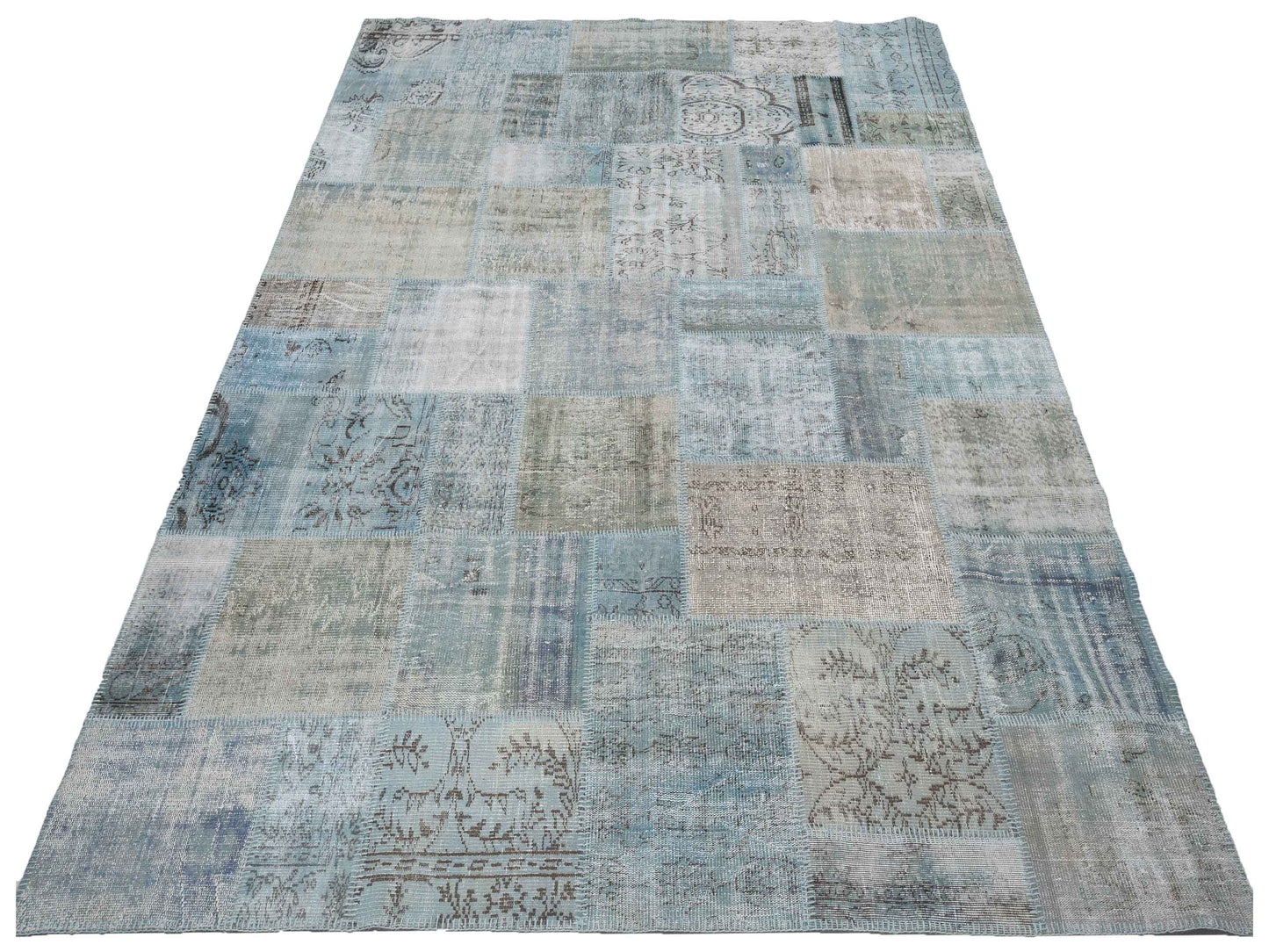 Patchwork Blue 9.1x12.2 Hand Knotted Rug