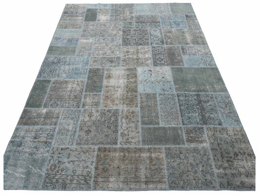 Patchwork Blue Gray 9x12.1 Hand Knotted Rug