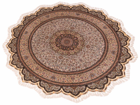 Pure Silk Ivory Beige 8x8 Hand Knotted Rug