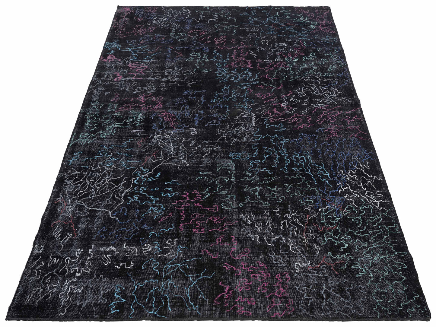 Vintage Black 8x11.5 Hand Knotted Rug