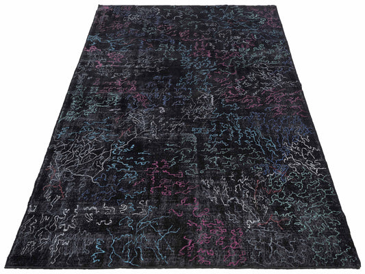 Vintage Black 8x11.5 Hand Knotted Rug