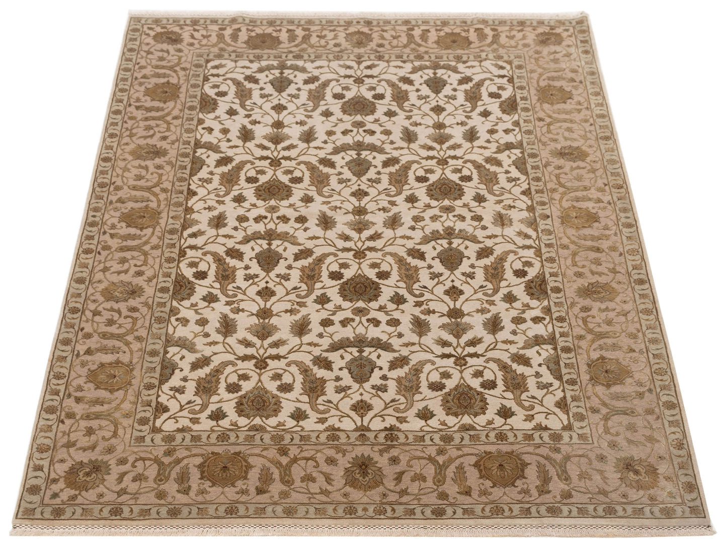 Javira Silk Ivory Beige 6.2x9.5 Hand Knotted Rug