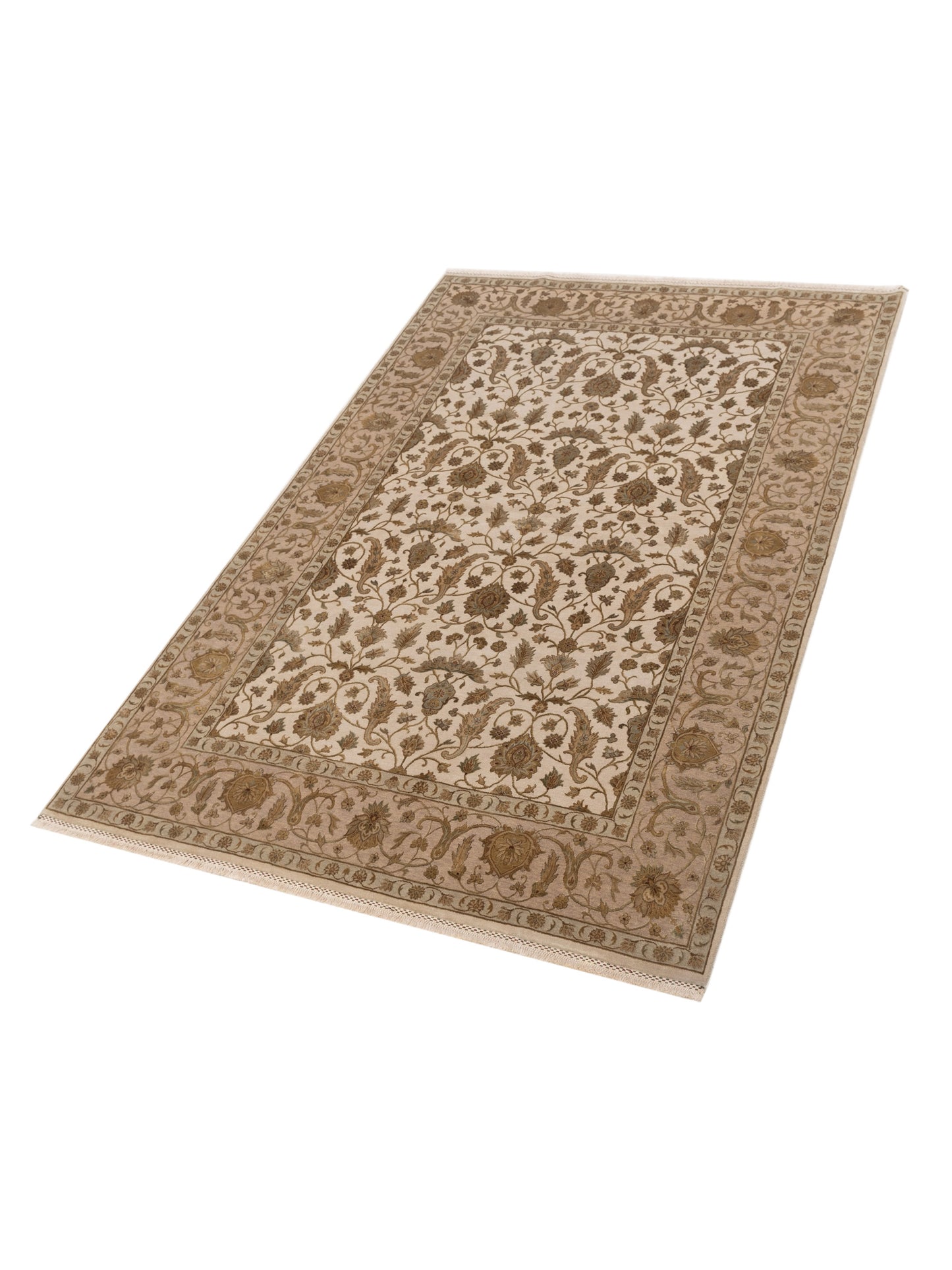 Javira Silk Ivory Beige 6.2x9.5 Hand Knotted Rug