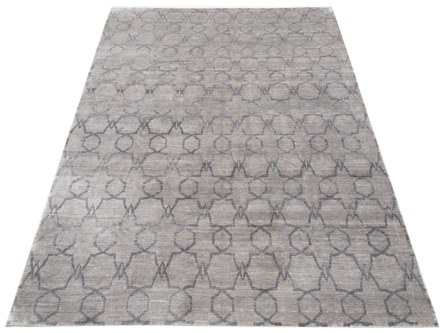Tenzari Silver 8x9.11 Hand Knotted Rug