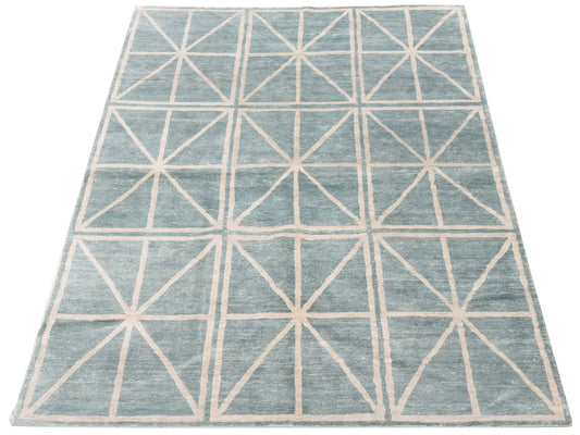 Tenzari Light Blue Light Blue 6x8.11 Hand Knotted Rug