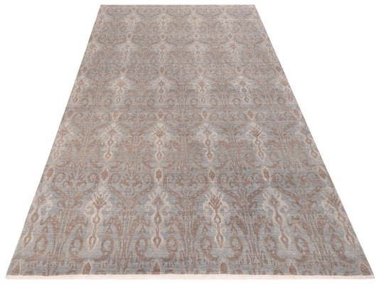 Tenzari Silver Brown 8.11x12 Hand Knotted Rug