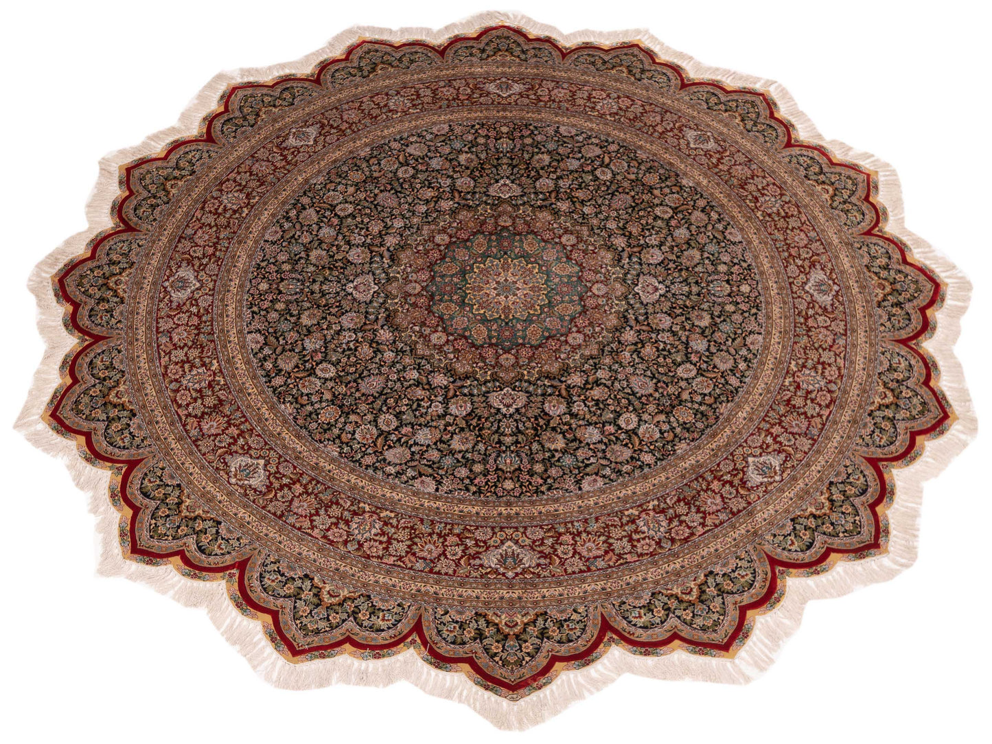 Pure Silk Navy Red 10x10 Hand Knotted Rug