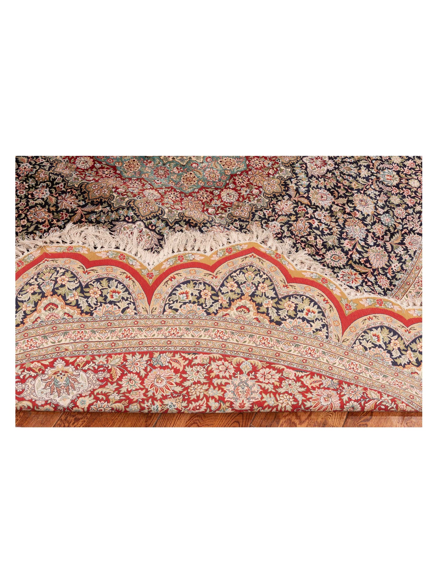 Pure Silk Navy Red 10x10 Hand Knotted Rug