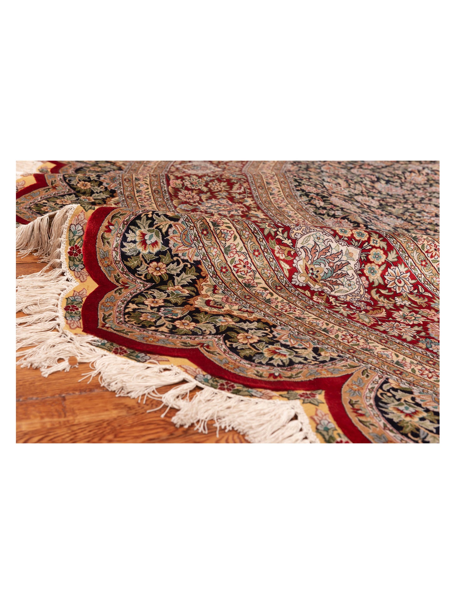 Pure Silk Navy Red 10x10 Hand Knotted Rug