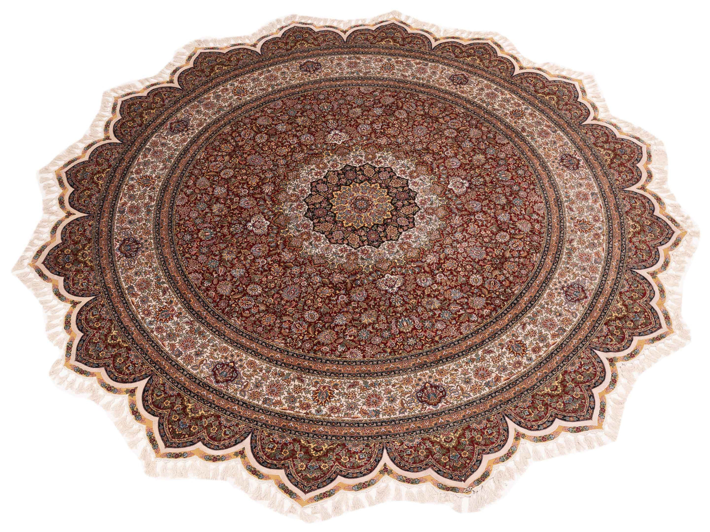 Pure Silk Red Ivory 10x10 Hand Knotted Rug