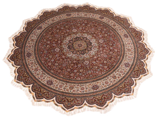 Pure Silk Red Ivory 10x10 Hand Knotted Rug