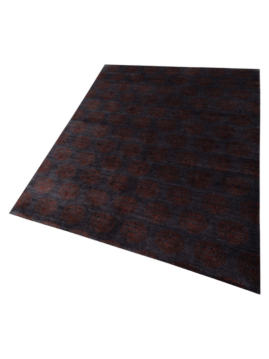 Tenzari Charcoal Red 10.1x13.10 Hand Knotted Rug