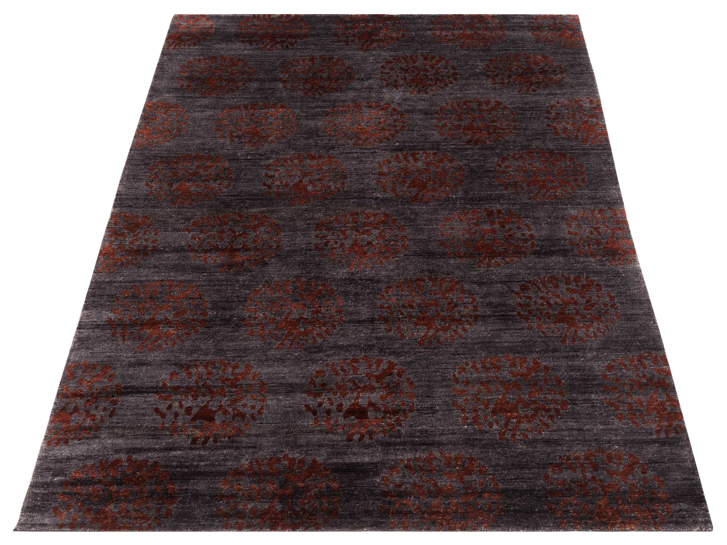 Tenzari Charcoal Red 6x8.11 Hand Knotted Rug