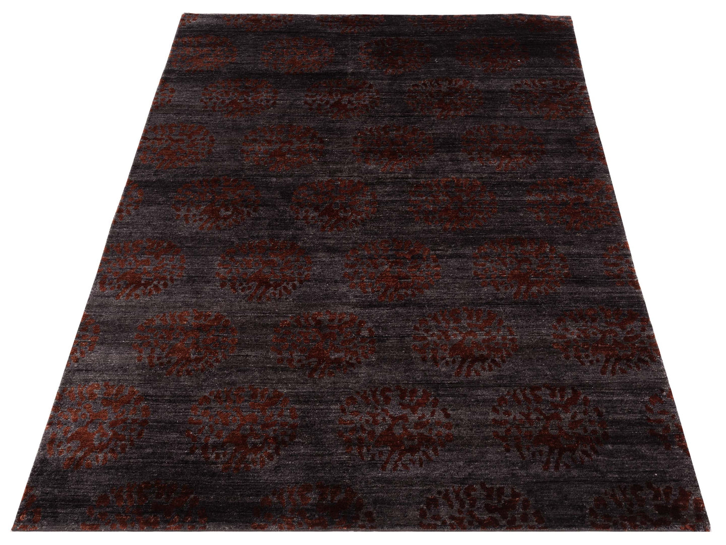 Tenzari Charcoal Red 5.11x8.9 Hand Knotted Rug