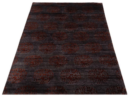 Tenzari Charcoal Red 5.11x8.9 Hand Knotted Rug