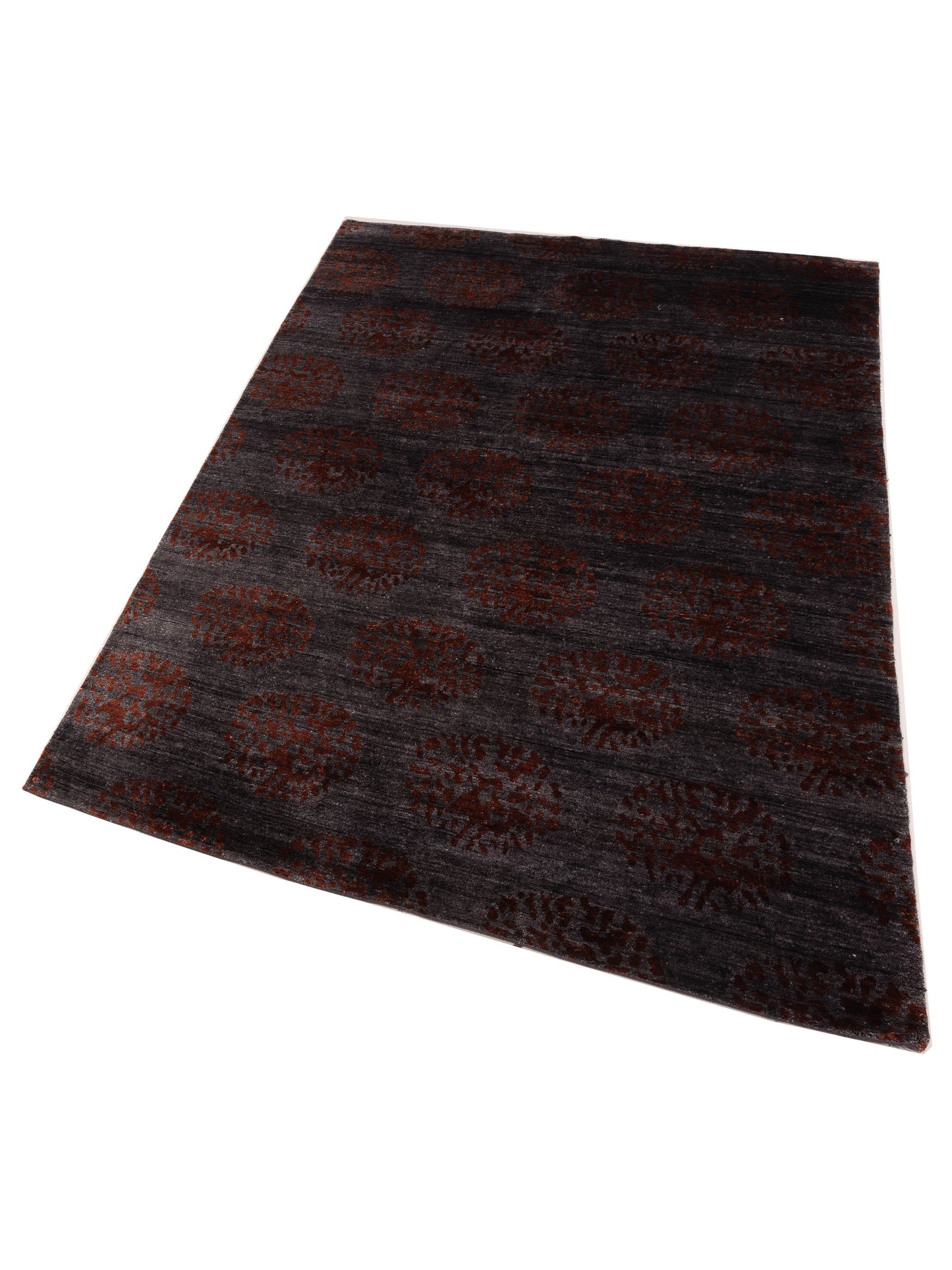 Tenzari Charcoal Red 5.11x8.9 Hand Knotted Rug