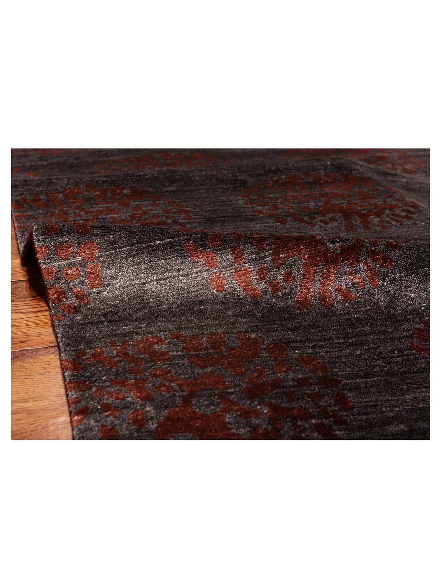 Tenzari Charcoal Red 5.11x8.9 Hand Knotted Rug
