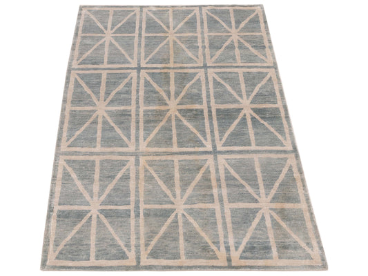Tenzari Blue 4x6.1 Hand Knotted Rug