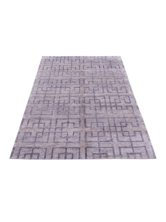Tenzari Gray 4x6 Hand Knotted Rug
