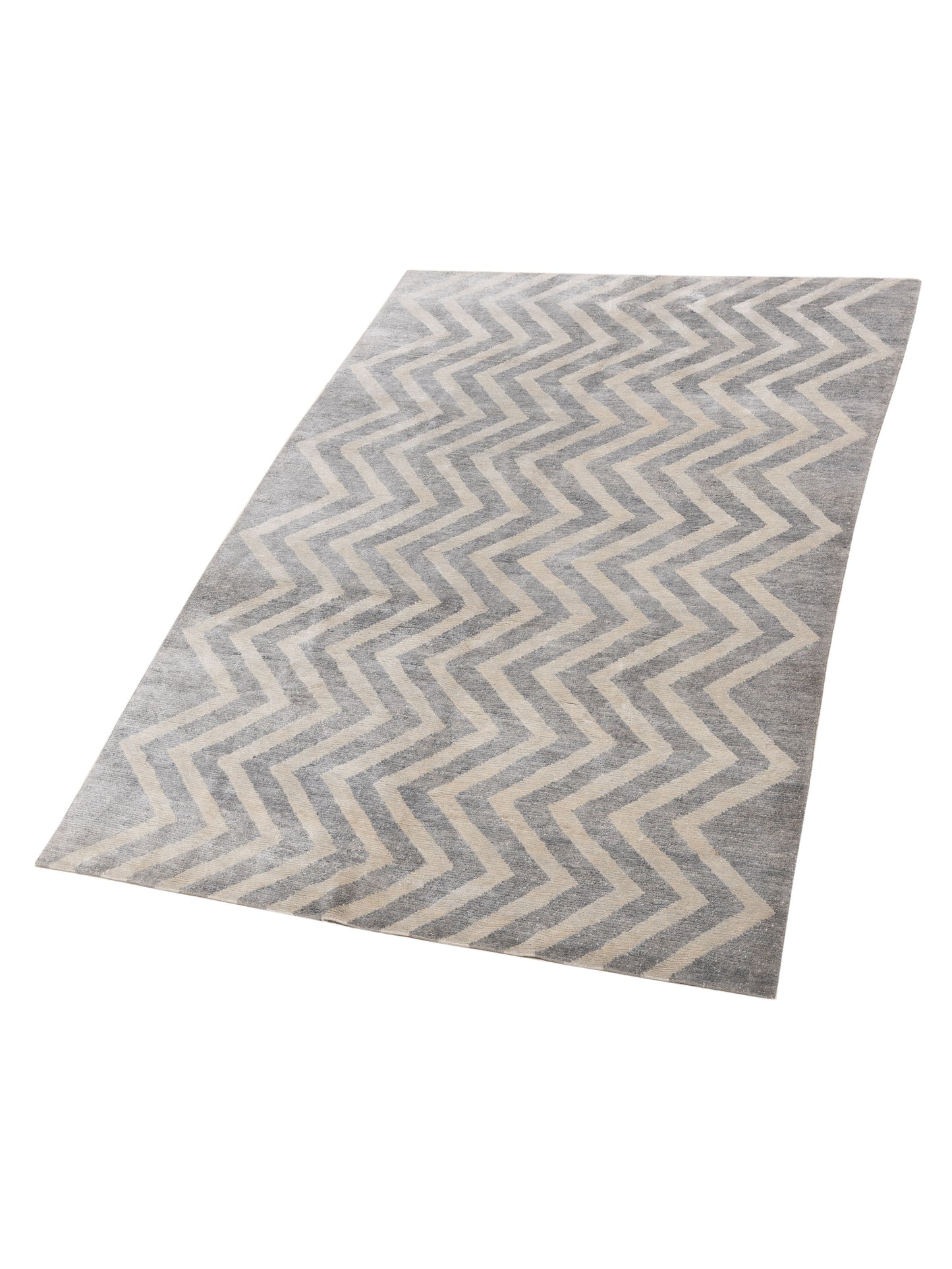 Tenzari Gray Ivory 6.3x8.11 Hand Knotted Rug