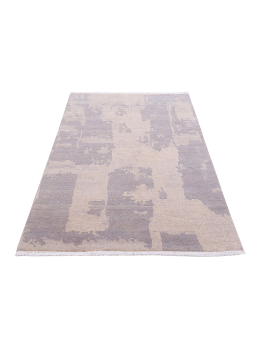 Tenzari Gray Silver 4x6 Hand Knotted Rug