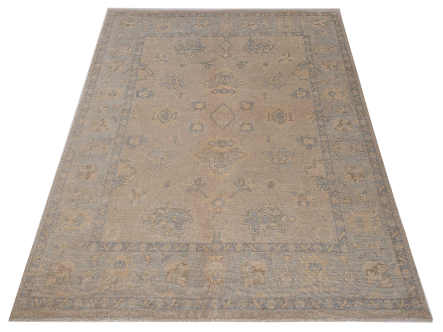 Oushara Beige Gray 8.2x10.6 Hand Knotted Rug