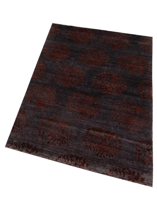 Tenzari Charcoal Red 4x6.1 Hand Knotted Rug
