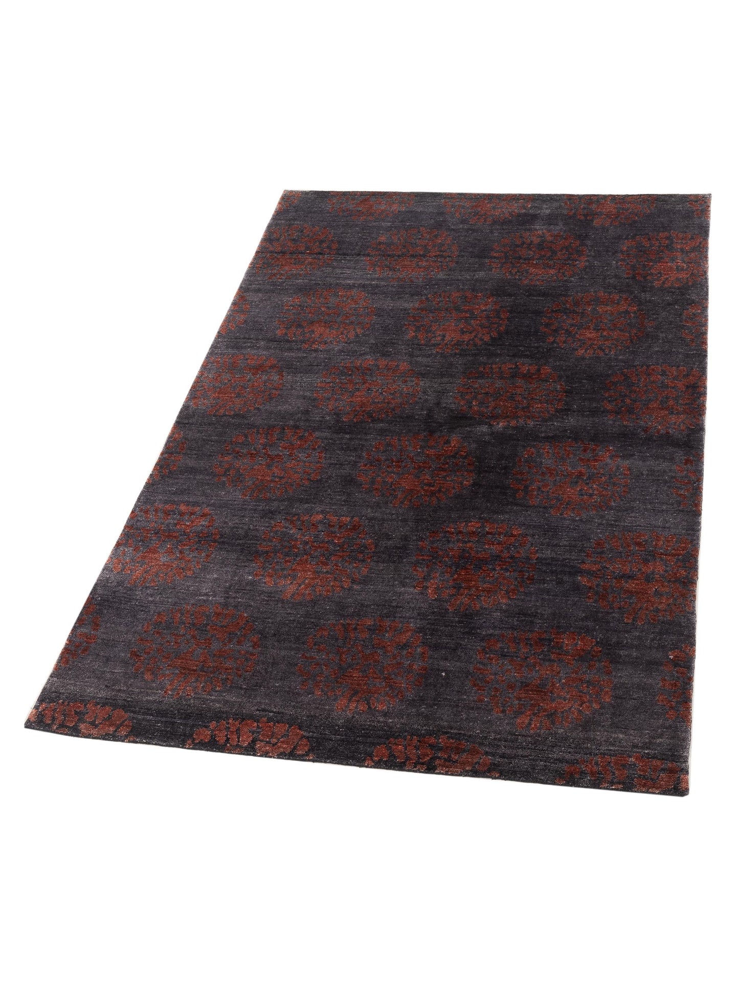 Tenzari Charcoal Red 5.2x8 Hand Knotted Rug