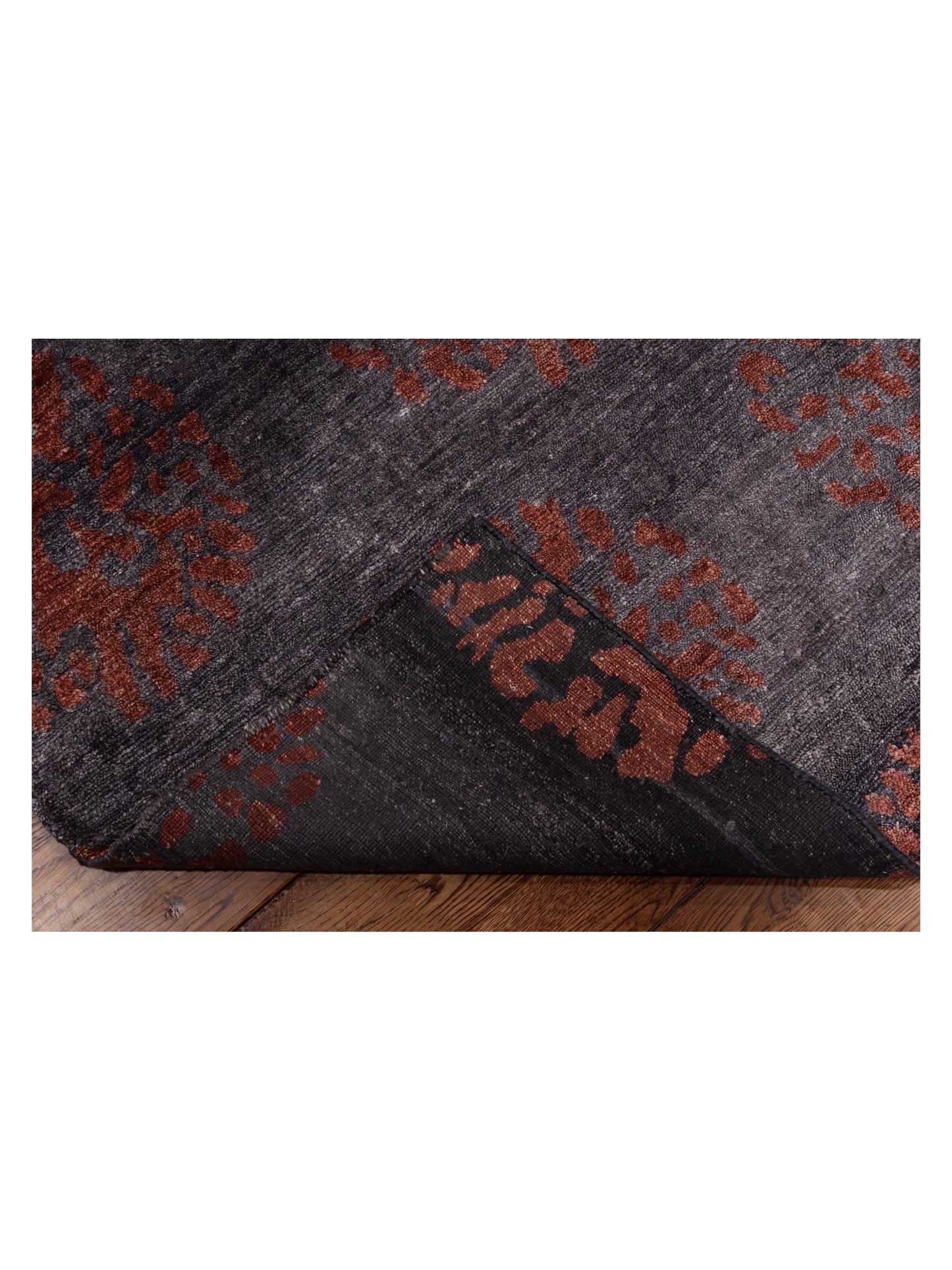 Tenzari Charcoal Red 5.2x8 Hand Knotted Rug